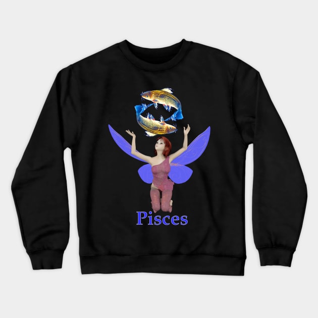 Pisces fairy girl gazing at spinning twin fish Crewneck Sweatshirt by Fantasyart123